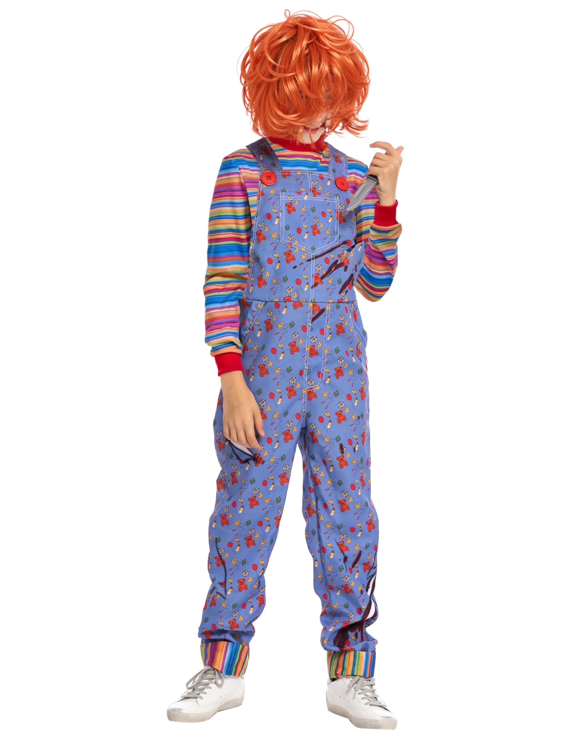 Disfraz de asesino infantil de Halloween, disfraz de muñeca de película de terror poseído para fiesta de disfraces para niños, Azul 3
