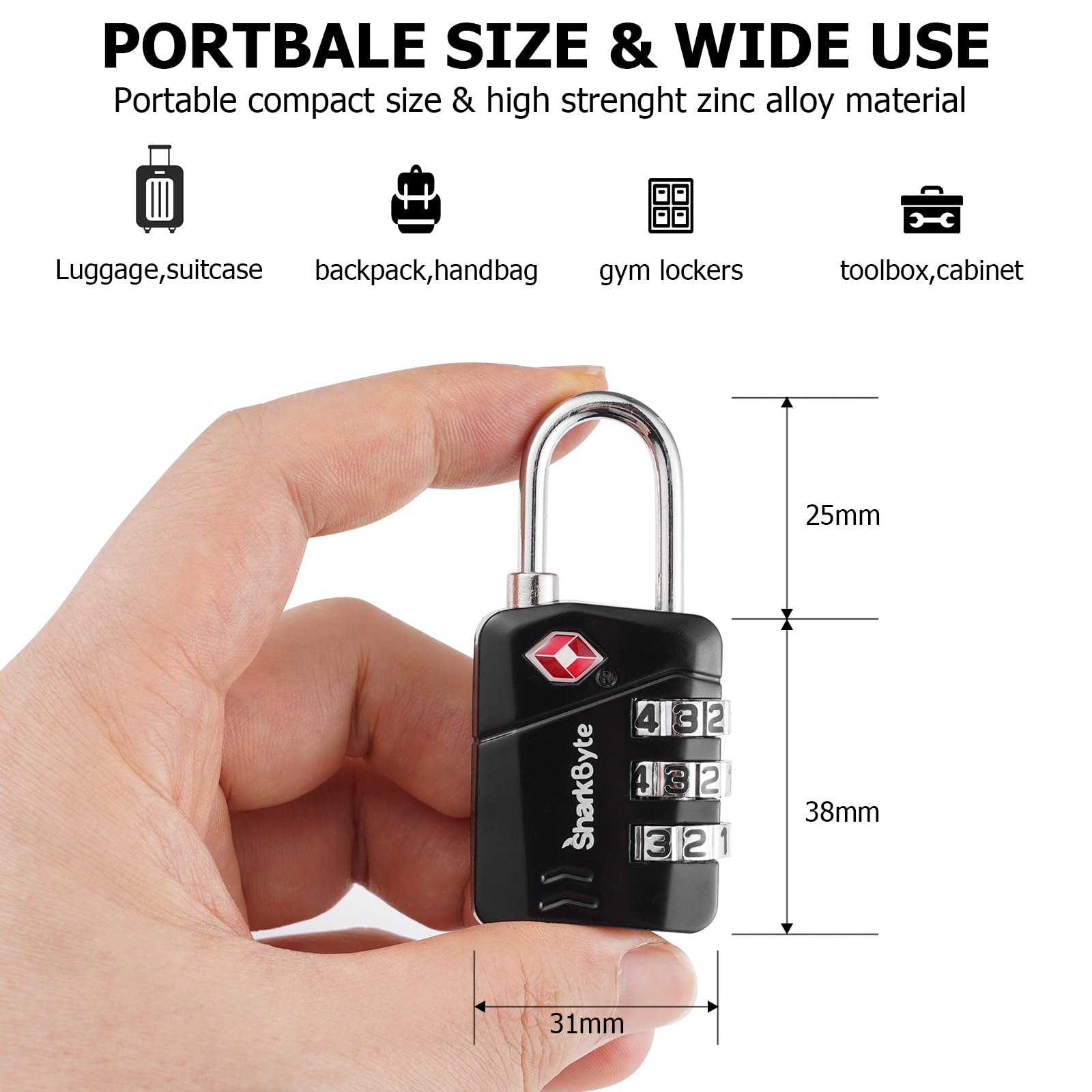 Lucchetto Per Bagagli SHINING HOUSE, Lucchetto Di Sicurezza Per Valigia In Lega Di Zinco Con Password A 3 Cifre In Plastica Nera Satinata Per Viaggi 84324759