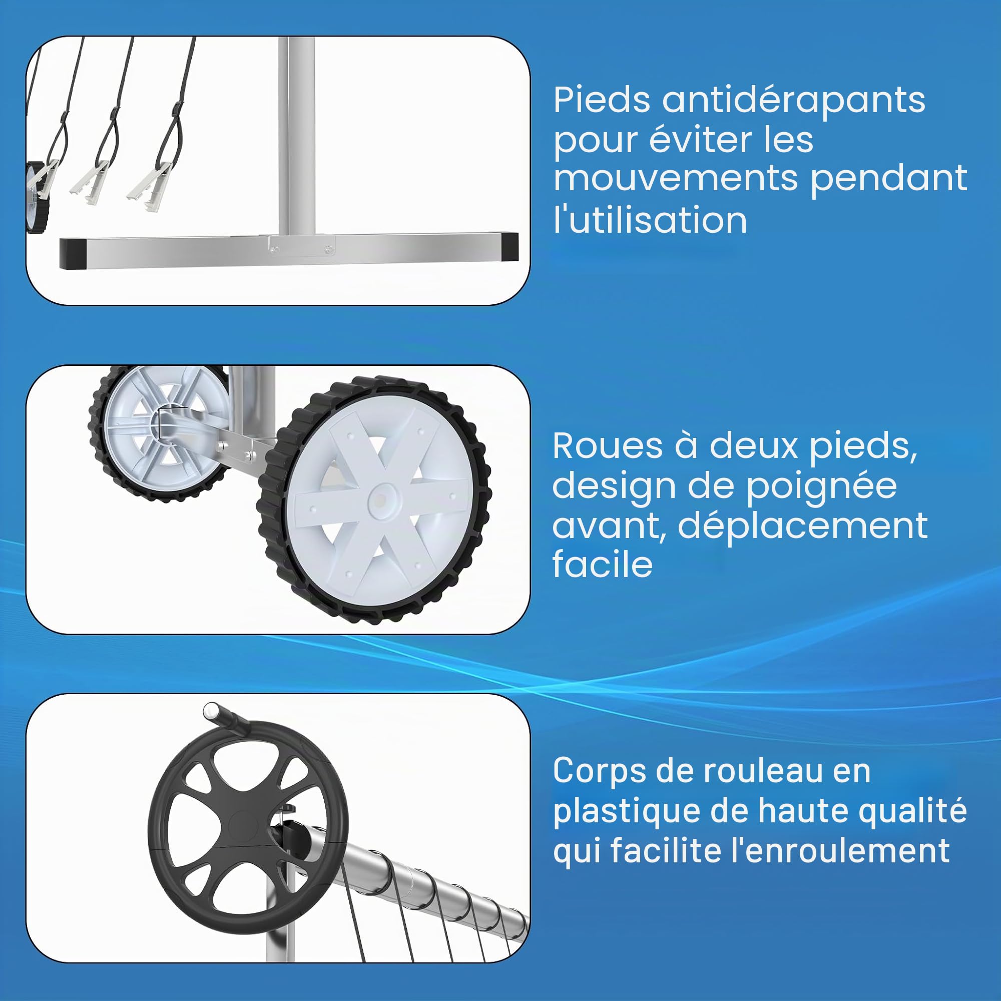 LARS360 Enrouleur de Couverture de Piscine en Aluminium et Acier Inoxydable | 3 m - 5,70 m | Système d'Enrouleurs de Couverture Solaire avec Fixation et roulettes