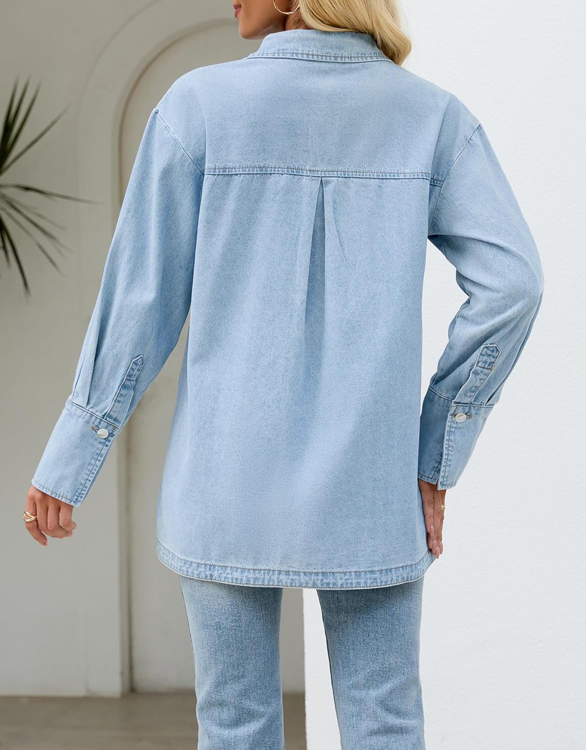 Kedera Womens Button Down Denim Shirts Casual Long Sleeve Jean Shacket Jacket Oversized Chambray Blouse Top - Image 2