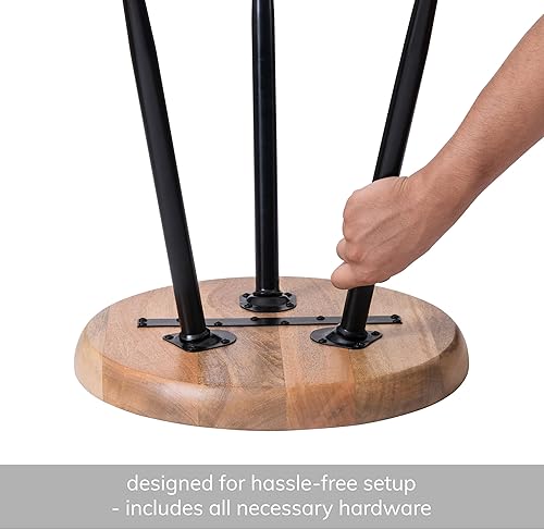 Miniatura 5 de MH London Lydia - Mesa auxiliar redonda pequeña y mesa auxiliar de madera maciza, parte superior natural con patas de metal negro, mesita de noche,