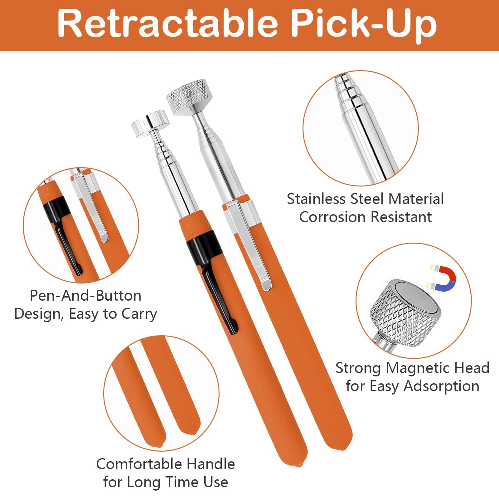 3Pcs Magnetic Pickup Kit, 8LB/10LB Portable Magnet Handheld Tool, 60CM Flexible Magnetic Rod - Image 3