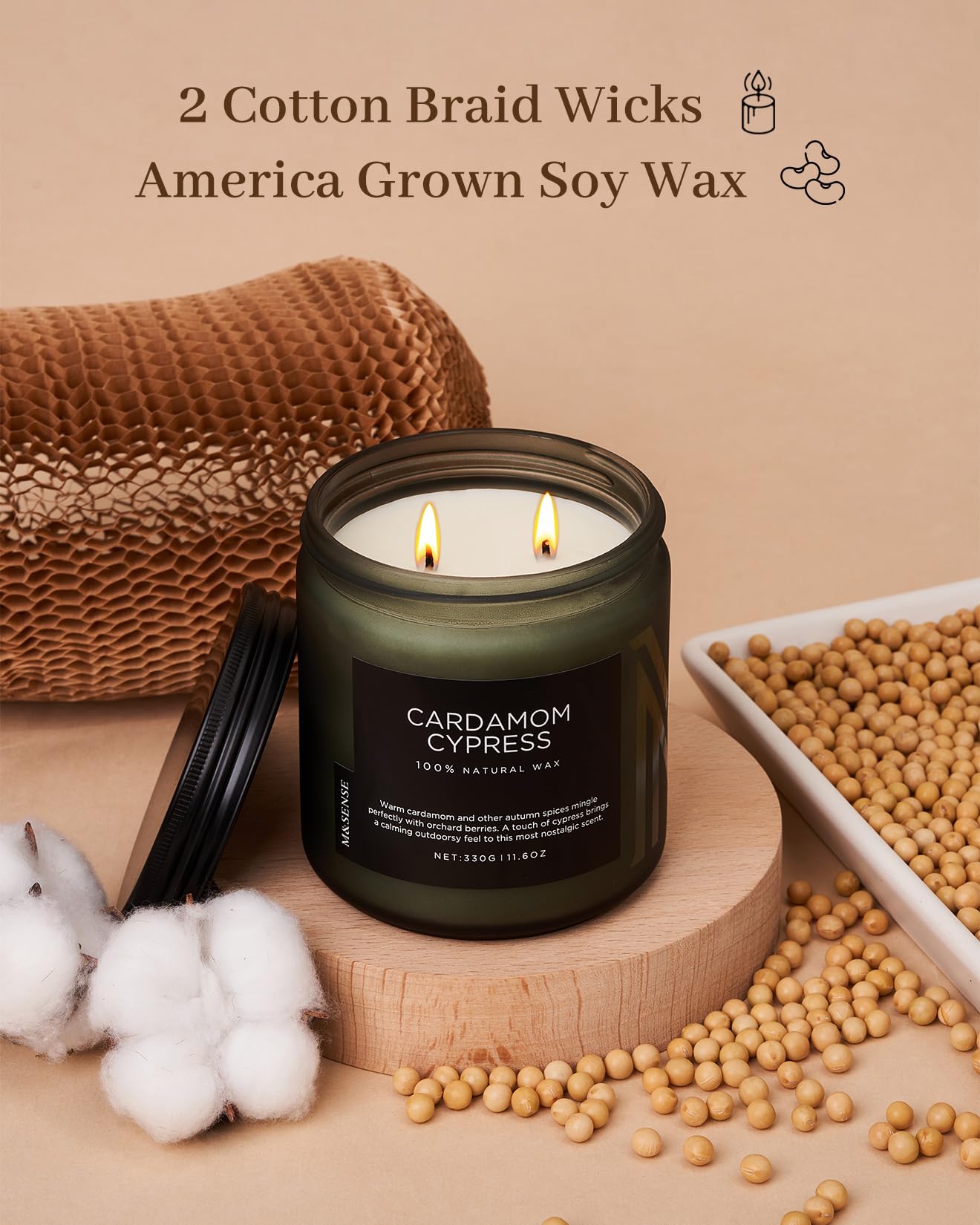 M&SENSE Cashmere Cloud Scented Candles Gifts For Women Men 330g 70H Organic Soy Wax Fall Fragrance Candles For Bathroom Bedroom 2 Wick Sandalwood Vanilla Winter Candle Gift For Holiday Home Decor