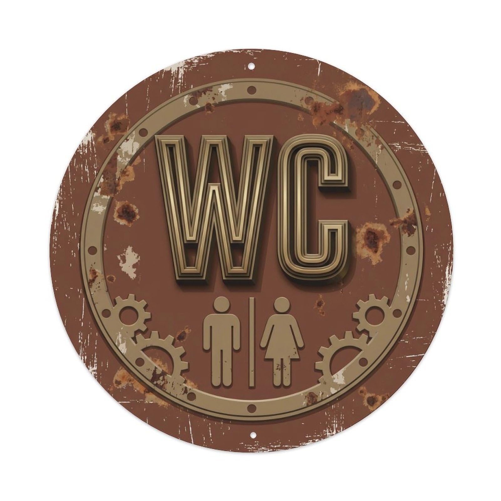Toilet （WC） Faded Chestnut Plate Metal Tin Sign Plaque Wall Decor for Cafe, Club Bar, Office, Home Garden Round Metal Poster 8x8Inch