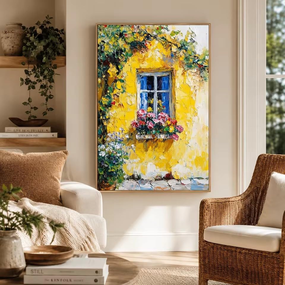 LIRHIQYGF Canvas Wall Art Countryside Oil Painting on Canvas Original ColorfulTexture Wall Art Modern Flower Pictures(60x90cm/Frame)
