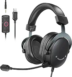 FIFNE Fone de ouvido para jogos de PC, fone de ouvido USB com som surround 7.1, microfone removível, caixa de controle, conector de 3,5 mm,com fio sobre a orelha para PS5/Xbox/Switch-H9 preto