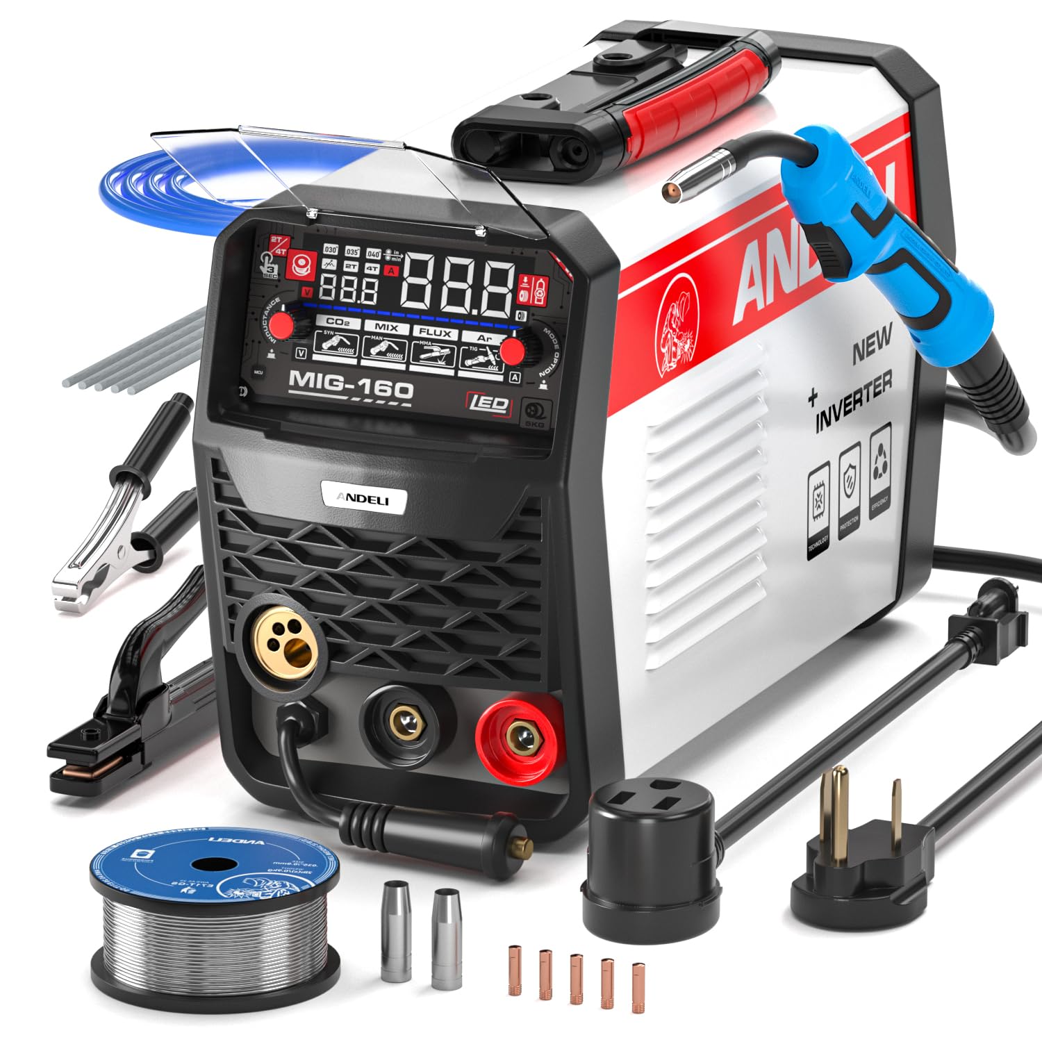 ANDELI 160A MIG Welder, 4-in-1 MIG/Flux Core MIG/Lift TIG/Stick，110V/220V