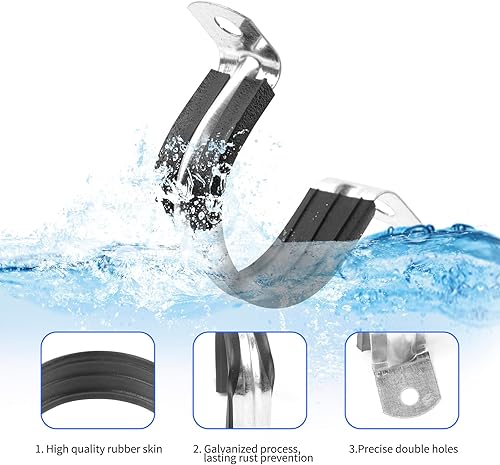 Miniatura 3 de Correa de tubo rígida reforzada de 2 pulgadas, 20 piezas de 2 agujeros con soporte en U, abrazadera aislada acolchada de goma, abrazaderas de correa