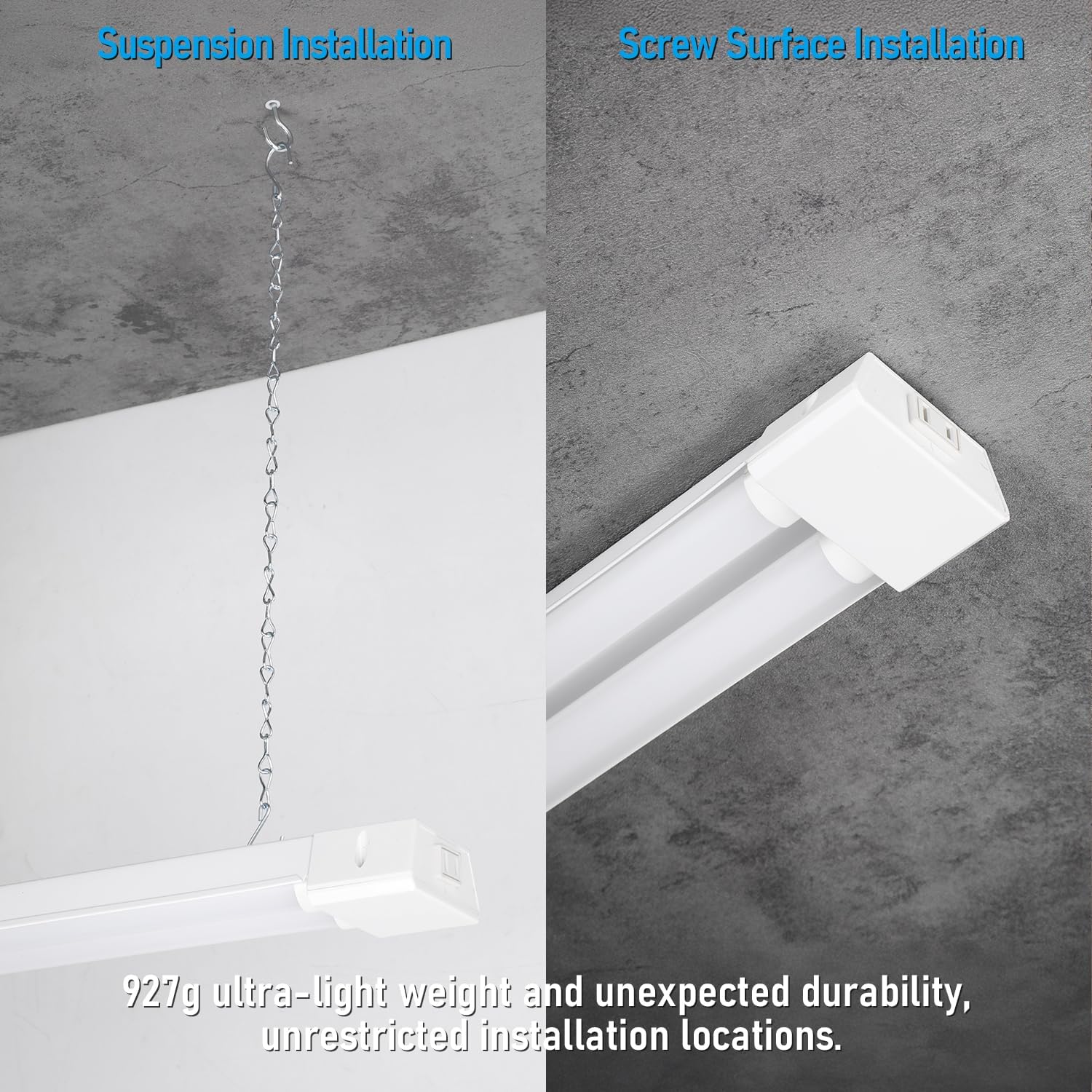 LEONLITE 4FT LED Shop Light, Linkable Utility ShopLights, 40W, 5000K Daylight for Garages, Workshops, Hanging or Flush Mount Linear Work Light Fixture with Power Cord with Pull Chain Switch, Pack of 4