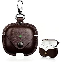 Protective case for AirPods Pro 3nd Generation 2025, Leather Portable Protective Case with Keychain Supports Wireless Charging Compatible with AirPods Pro 2/Pro 3 Front LED Visible Dark Brown