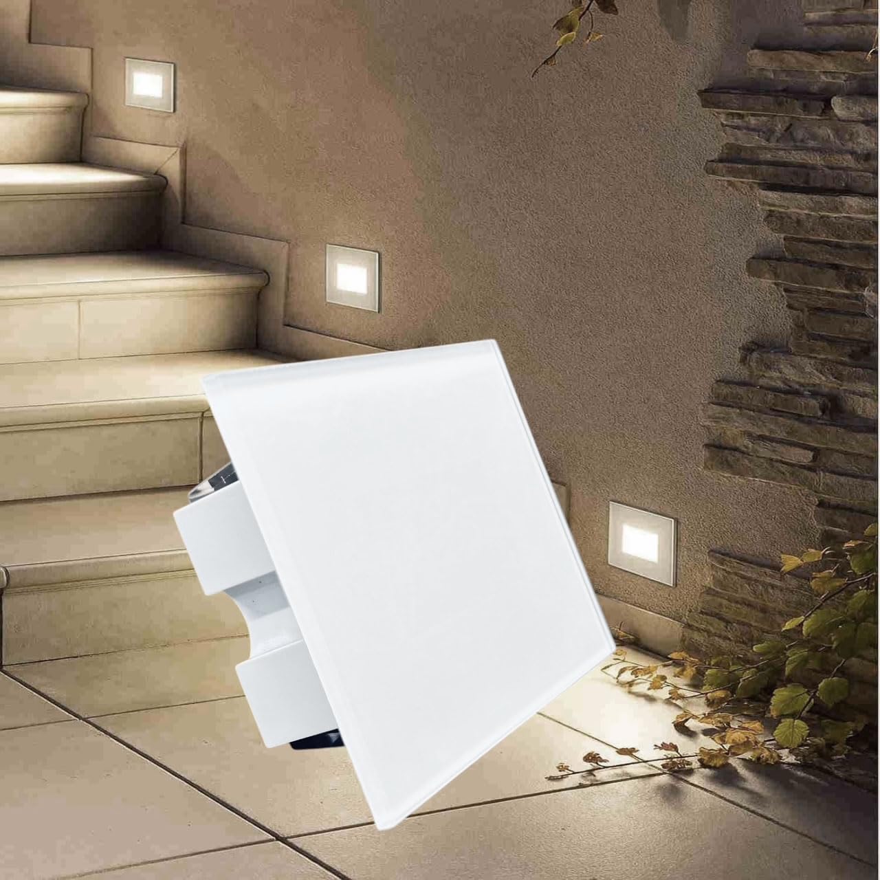 Kit 9 Segnapassi LED in vetro da Incasso per Scatola 503 CCT 3000K 4000K 6500K IP65 Esterno Interno 220V 4W 150 Lumen – Luce Selezionabile per Scale, Pareti, Muri, Vialetti – Moderno (Bianco)