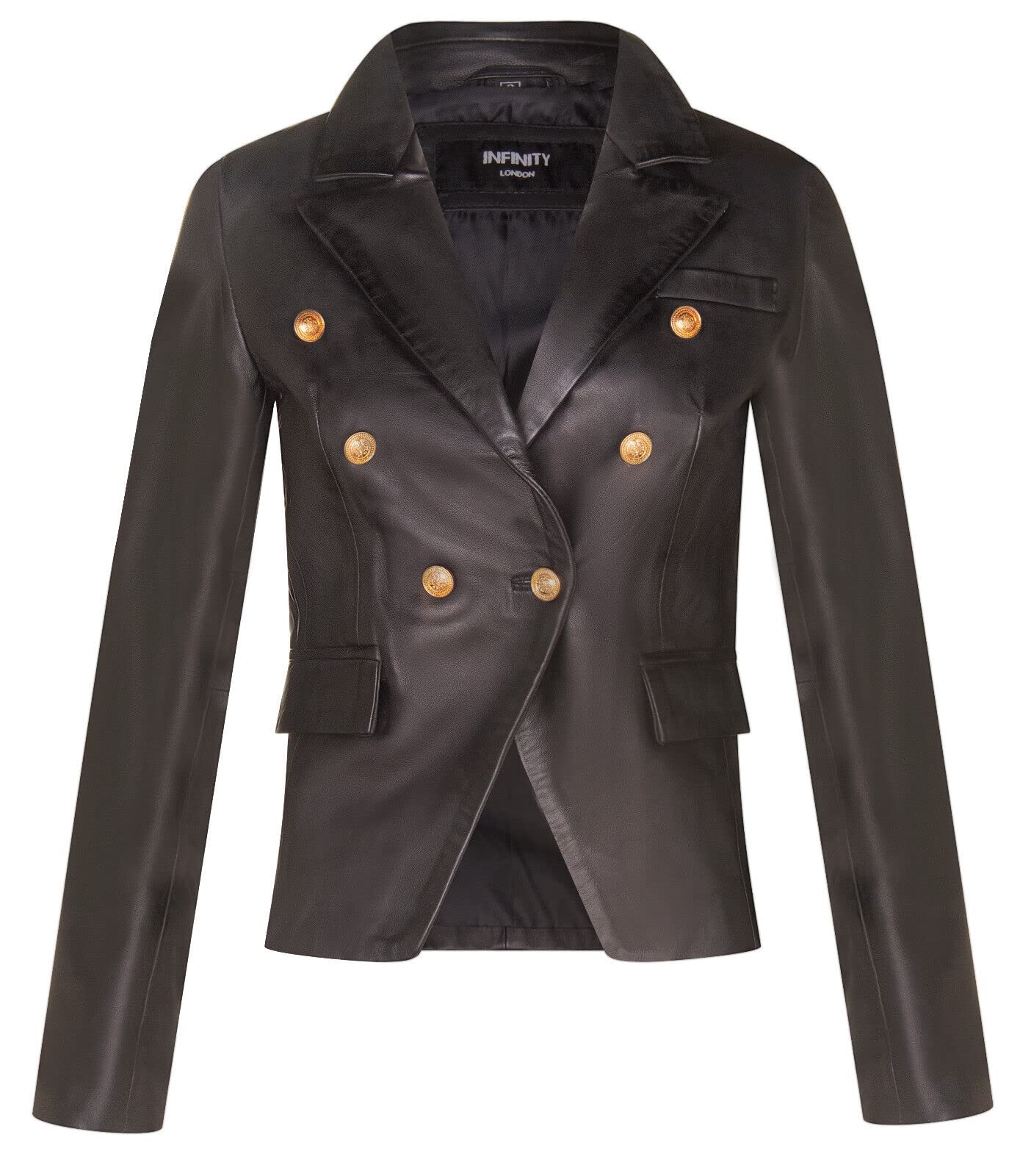 Ladies Black Real Leather Military Blazer Jacket 2XL