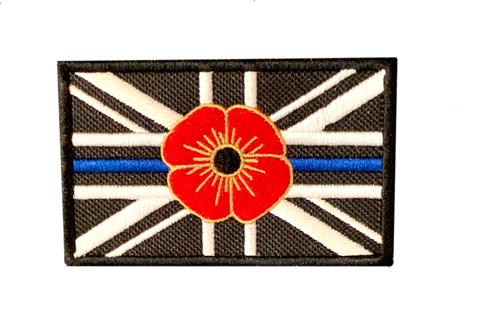 Smartbadge® Poppy Thin Blue Line Remembrance Day Embroidered Sew or Iron on Patch Badge (A)