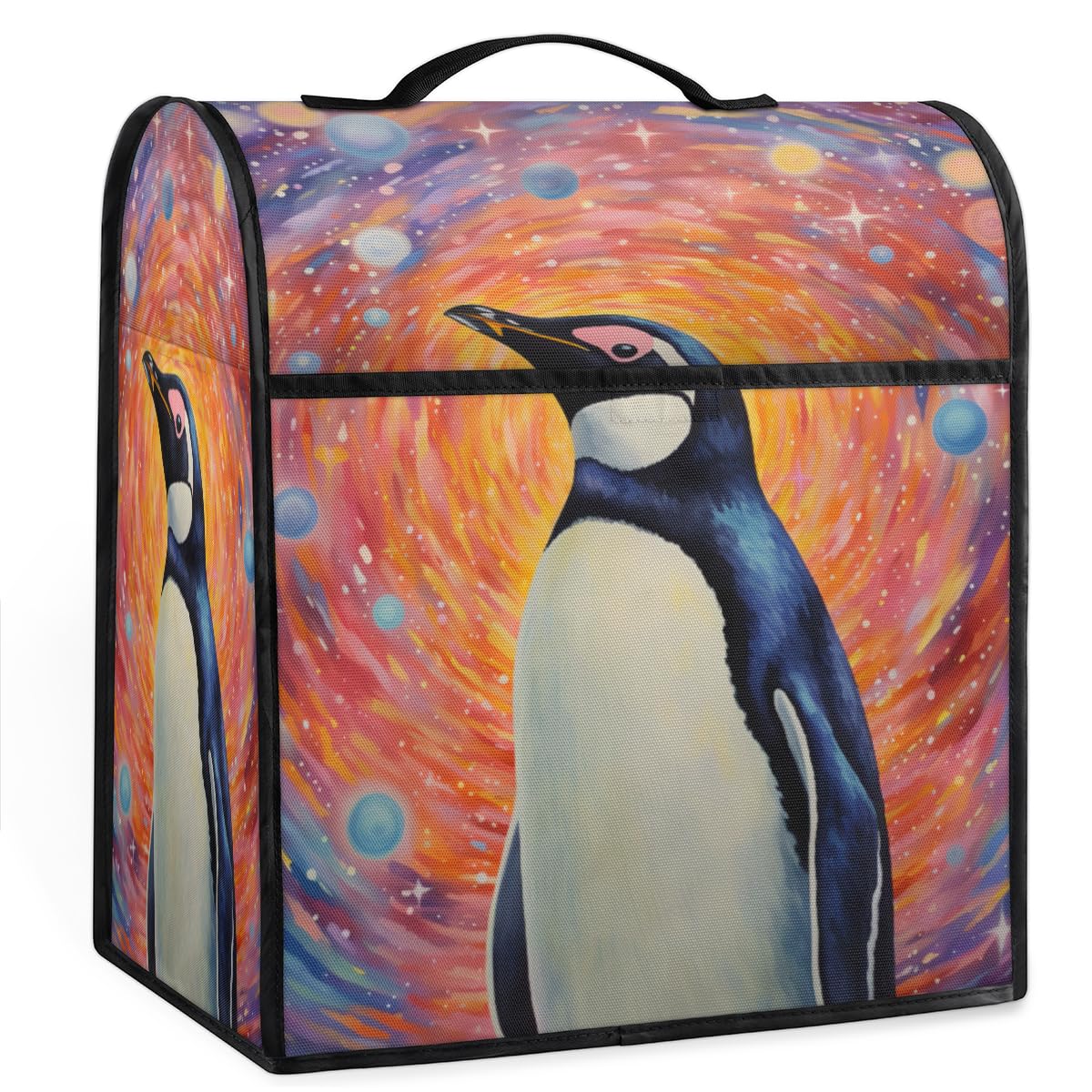 Coffee Maker Cover Abstract Galaxy Penguin Kitchen Appliance Covers Small Appliance Covers Blender Cover Juicer Cover Dust Covers for Kitchen Appliances with Top Handle and Pockets,Washable,C170