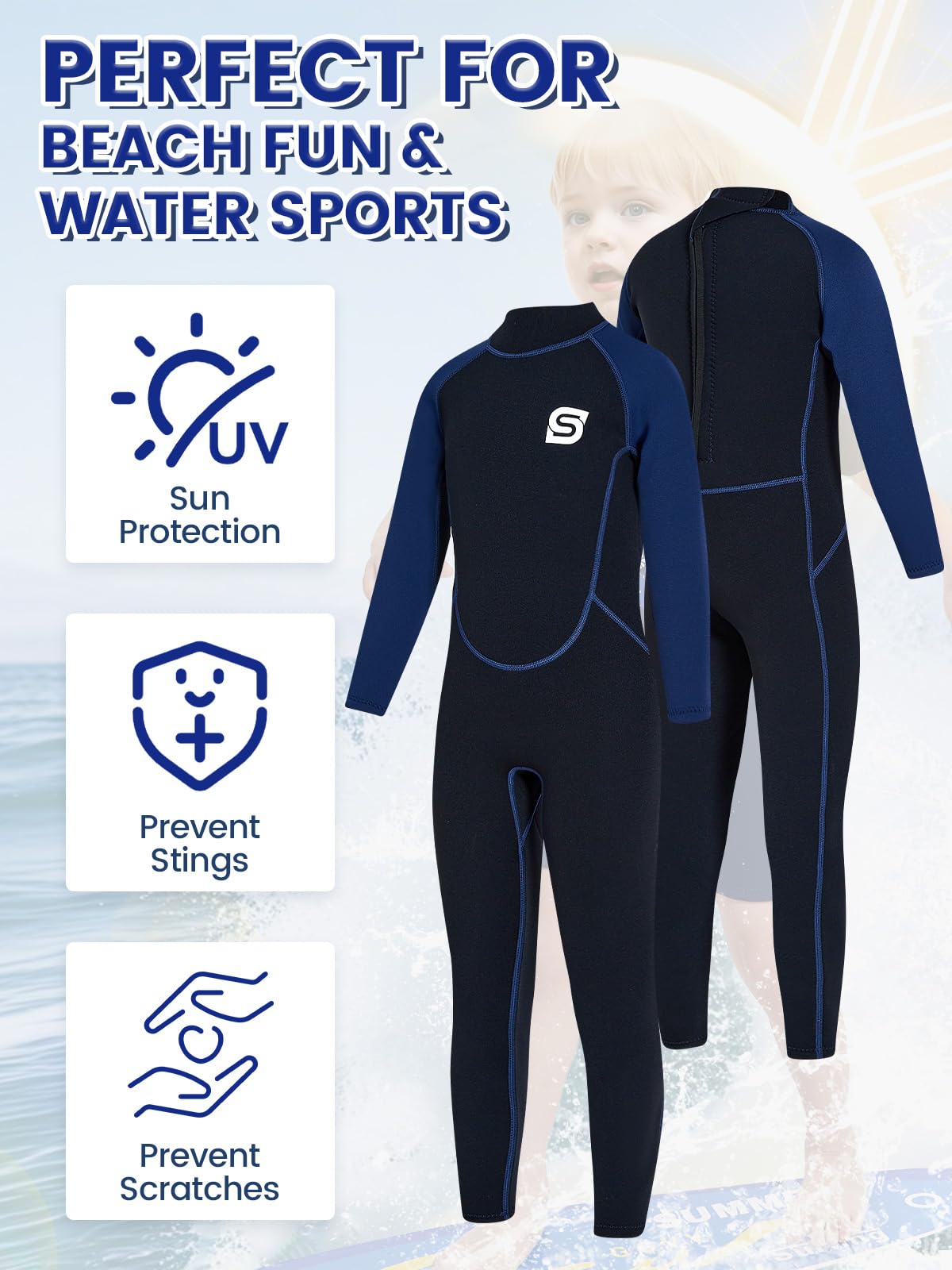 Traje de neopreno para niños y niñas, 2.5 mm con protección UV50+, mantiene el calor, suave y elástico, para natación, esnórquel y surf