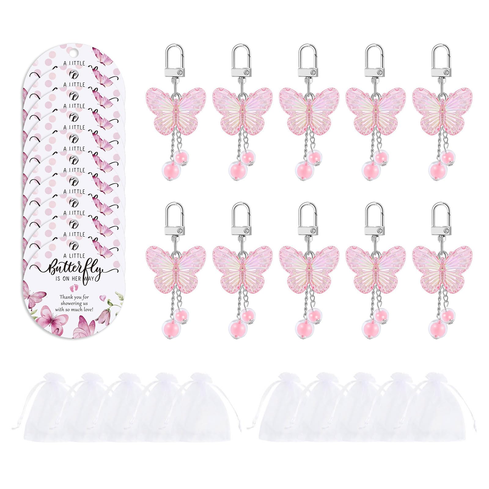 Buxuaaaa Of 10 Stylish Butterfly Shape Rings Sturdy Acrylic Keychain Charm and Organza Ideal for Party Giveaways Guests