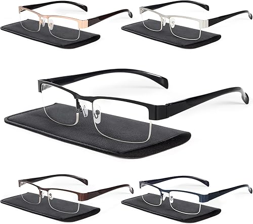 BLS BLUES Paquete de 5 fundas para lentes para hombre y lentes de lectura con luz azul, fundas suaves 3.25X