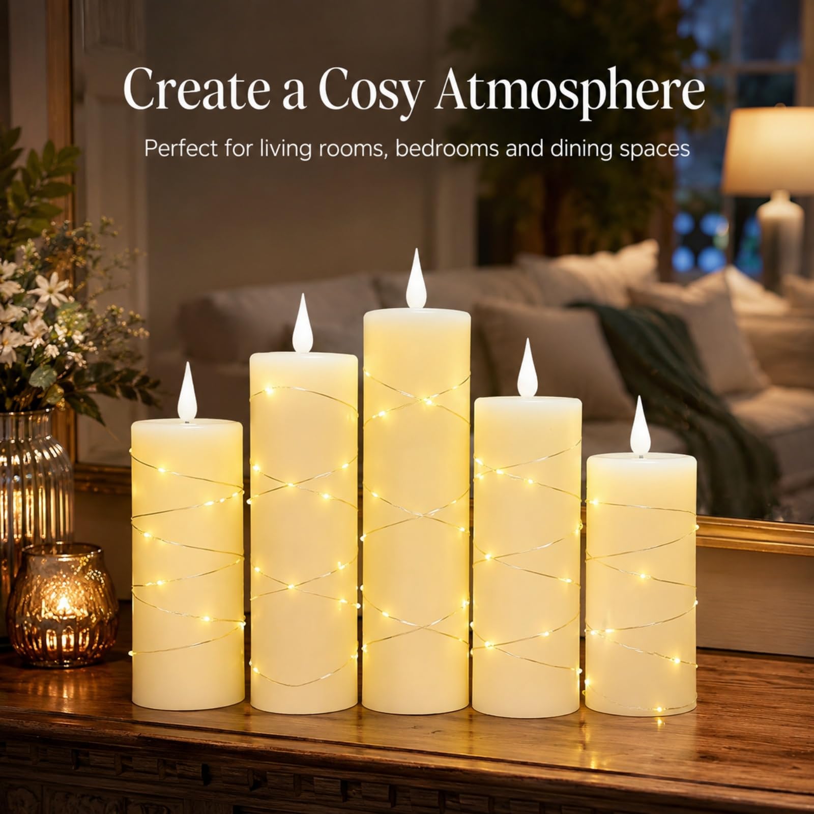 Mateju 5 Pezzi Candele LED Fiamma Oscillante con Telecomando e Timer, Candele LED Decorative a Batteria Luci Senza Fiamma Lunghe per Interni Esterni Camera da Letto Sala (Bianco)