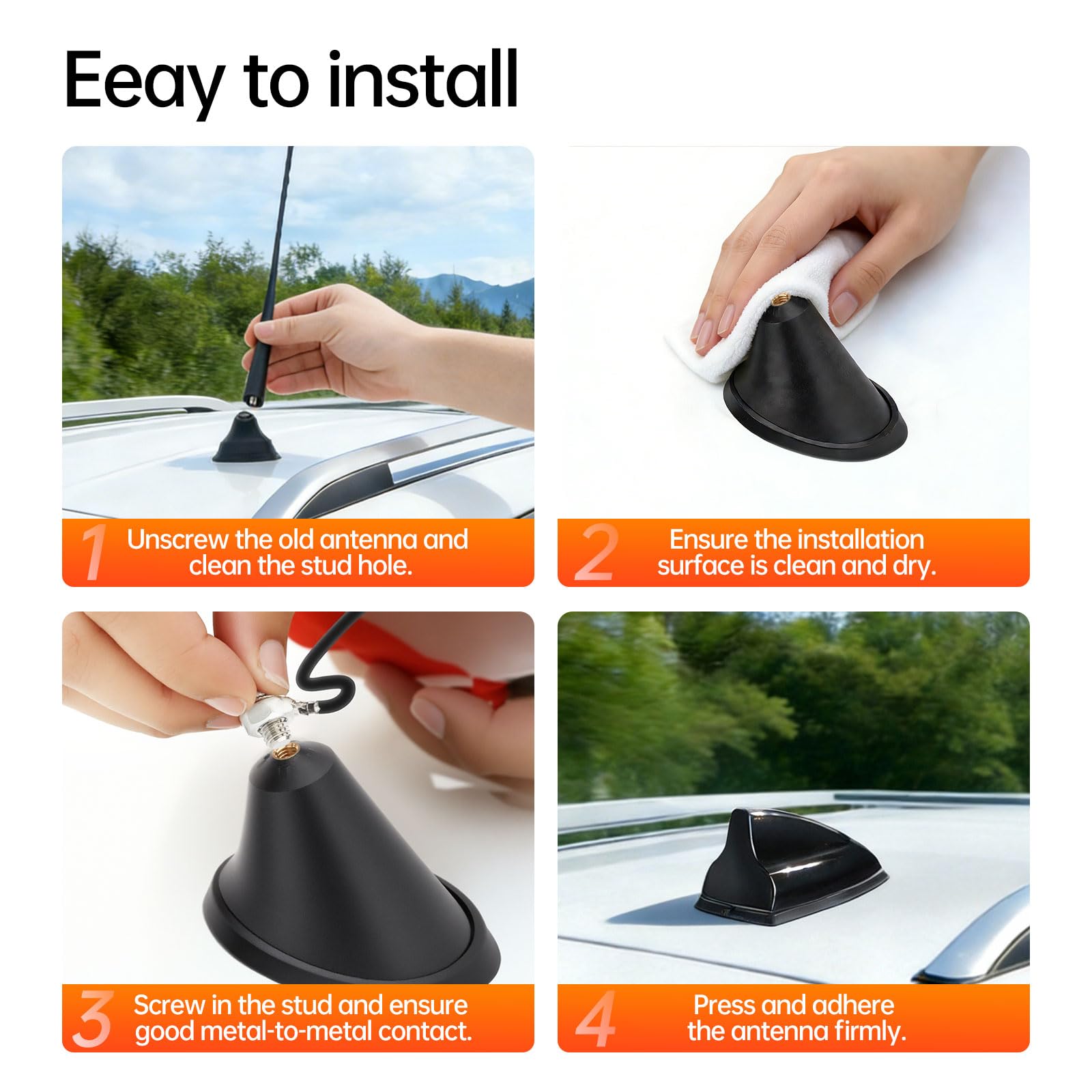 Bingfu Antenna Pinna Squalo Auto - Radio AM/FM, Ricezione Segnale Stabile, Bassa Resistenza al Vento e Design Elegante, Alloggiamento ABS Resistente con Nastro Adesivo per Maggior Parte Auto, Nero