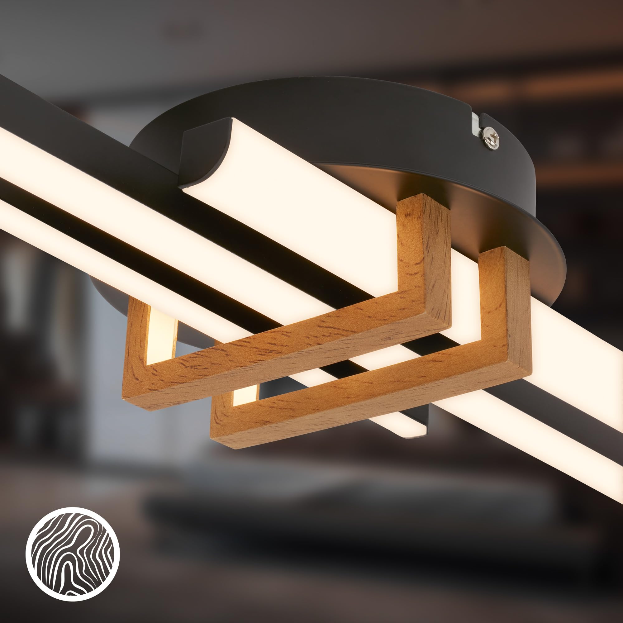 BRILONER - Lampa sufitowa LED z ciepłym białym światłem, profile narożne, salon, sypialnia, lampa sufitowa, 78,5 x 16 x 7,5 cm, czarno-drewno