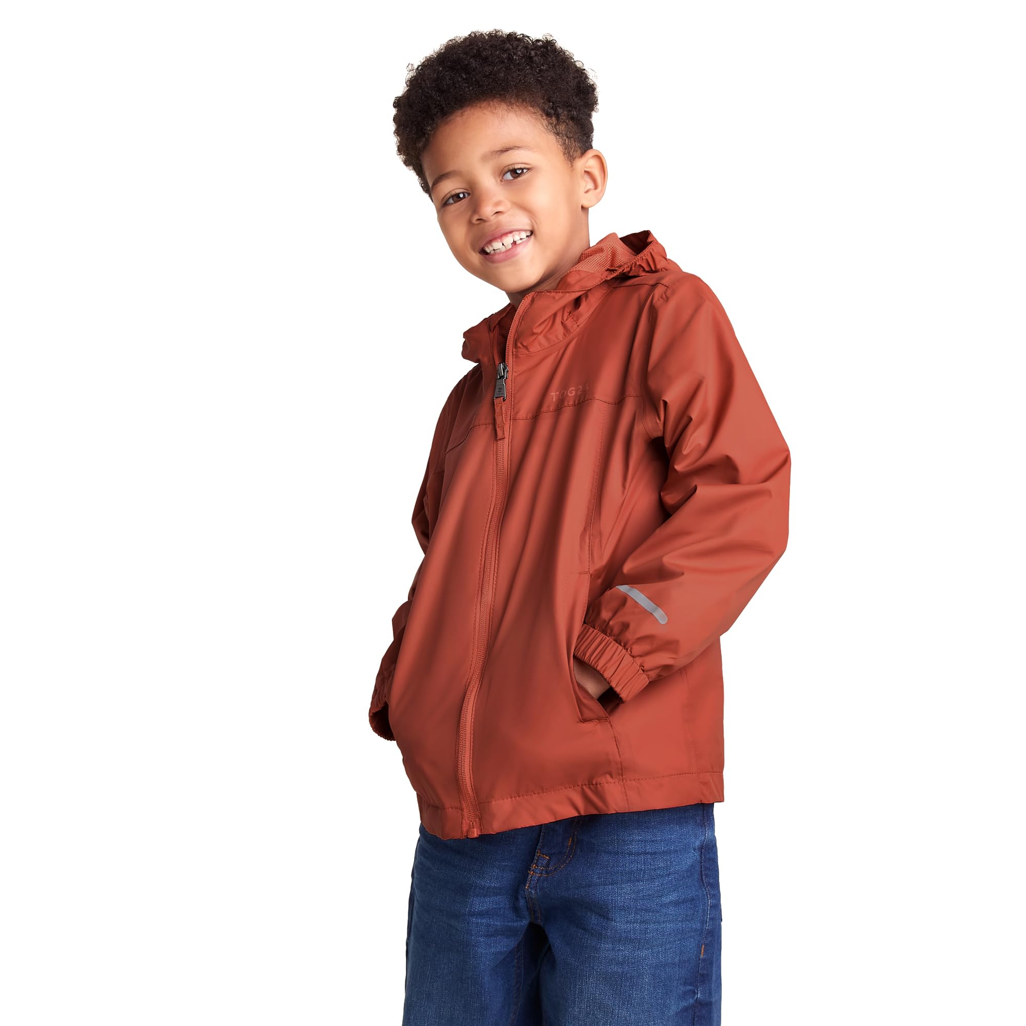 Tog24 Unisex Kids Canyon Orange Copley Kids Lightweight 100% Waterproof Jacket With Hood, 5K Waterproof Packaway Rain Jacket With Carry Bag, Windproof & Breathable, Ideal For School And General Outdoor Use