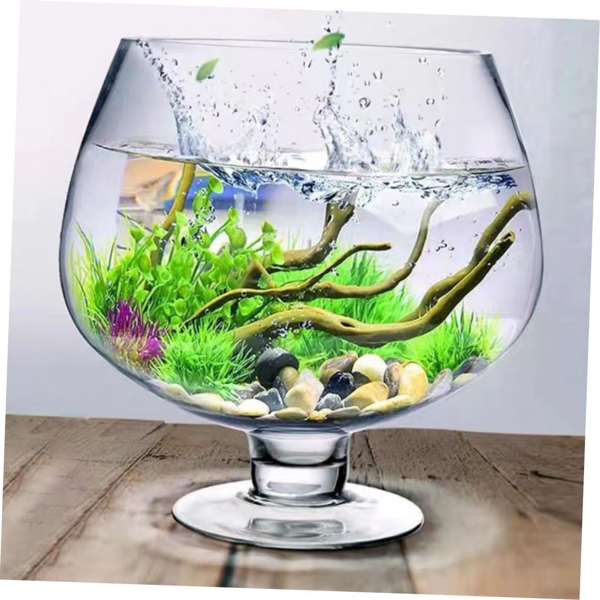 Tofficu Glass Fish Bowl Vase 5000ml Desktop Decorative Betta Fish Tank Hydroponic Aquarium for Home Office