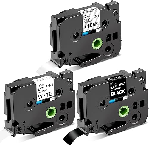 TZe-231 TZe-131 TZe-335 0.472 in 0.47 Cinta TZ laminada blancatransparentenegra de repuesto para Brother Label Maker Tape funciona con Brother