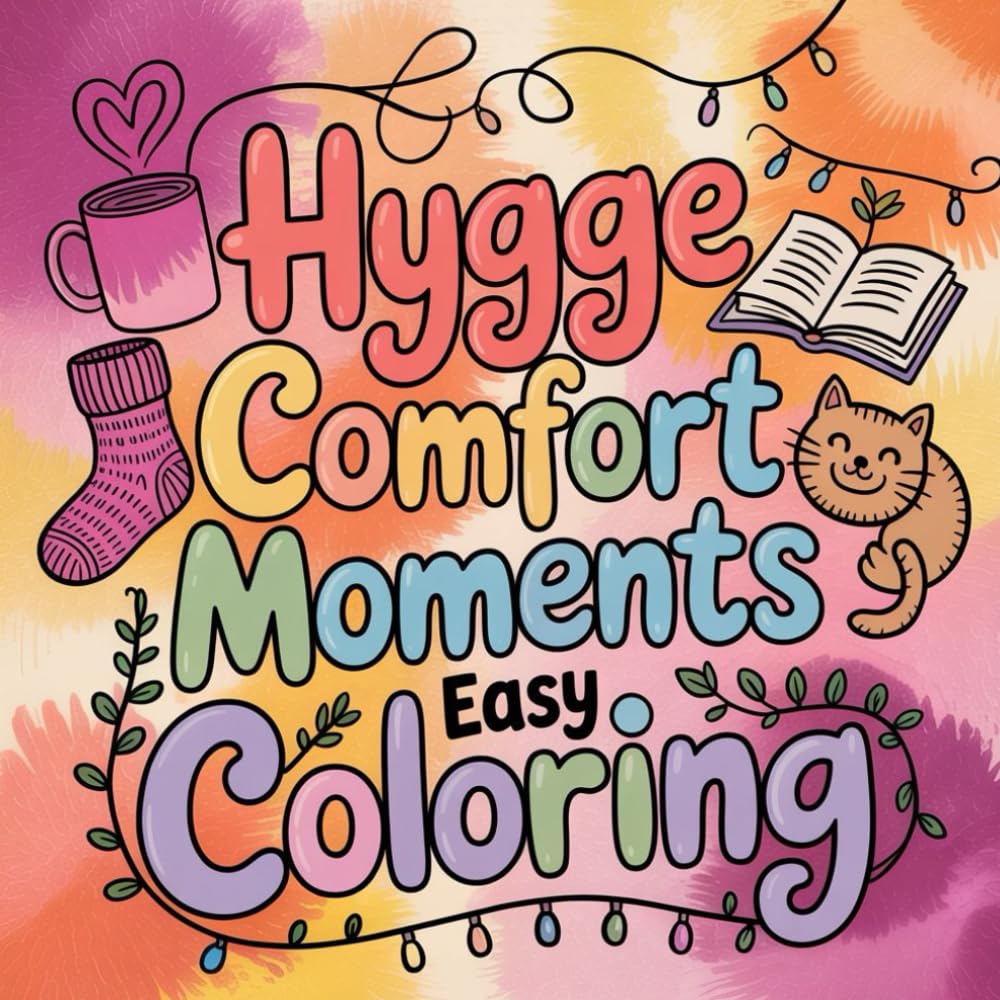 Hygge Comfort Moments Easy Coloring: cute coloring book for kids, coloring book for adults, kawaii coloring book, Coloring Book for Adults and Kids, Bold and Easy, hygge home scenes,