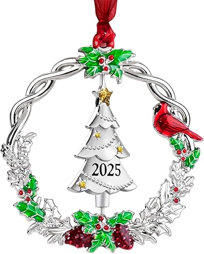 Adorno de árbol de Navidad de metal plateado colgante giratorio colgante colgante colgante decorativo regalo recuerdo (1 paquete 2023)