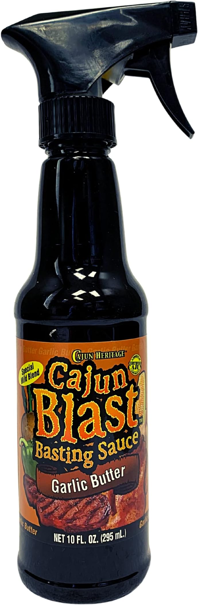 Cajun Blast Seasoned Basting Spray - Garlic Butter -10 oz BBQ Spray Bottle, All Natural Cajun Seasoning from Louisiana, Cajun BBQ spray that goes well with Beef, Chicken, Pork, Seafood, and Vegetables