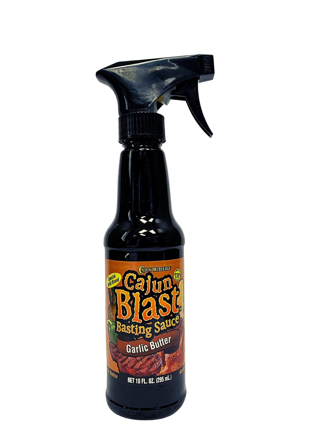Cajun Blast Seasoned Basting Spray - Garlic Butter -10 oz BBQ Spray Bottle, All Natural Cajun Seasoning from Louisiana, Cajun BBQ spray that goes well with Beef, Chicken, Pork, Seafood, and Vegetables