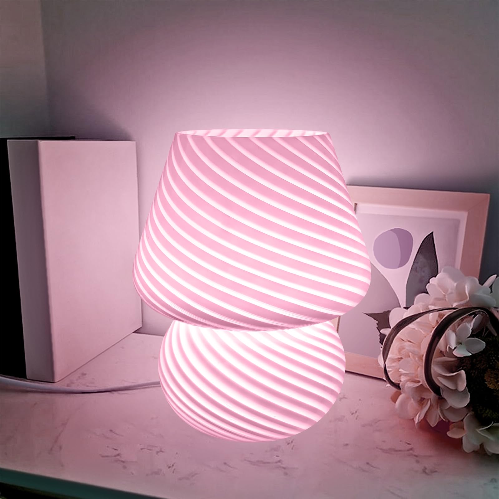 YATOSEEN Mushroom Table Lamp, LED Glass Desk Light, USB 3 Colors Timing Mushroom Mood Light with Remote Control for Living Room Bedroom Office
