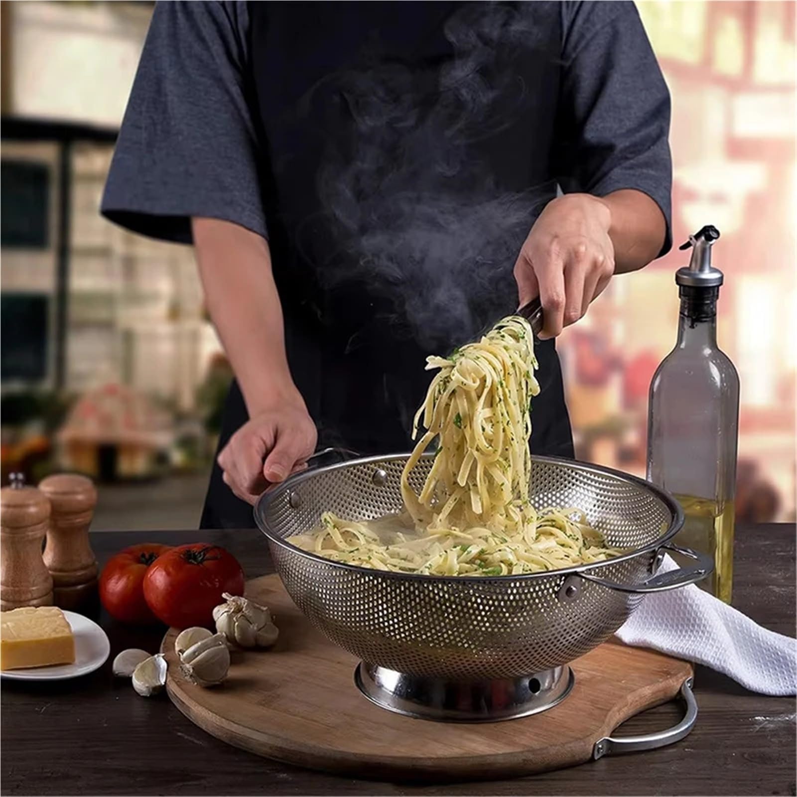 1 Set (3 PZ) Colino Da Cucina In Acciaio Inox Con Manico for Pasta Ciotola for Spaghetti Verdura Frutta Per Riso, Frutta, Verdura E Pasta