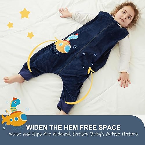 Miniatura 5 de MICHLEY Saco de dormir sin mangas con cremallera para niños, saco de dormir para otoño e invierno, mantas de poliéster para niños y niñas, dragón, S