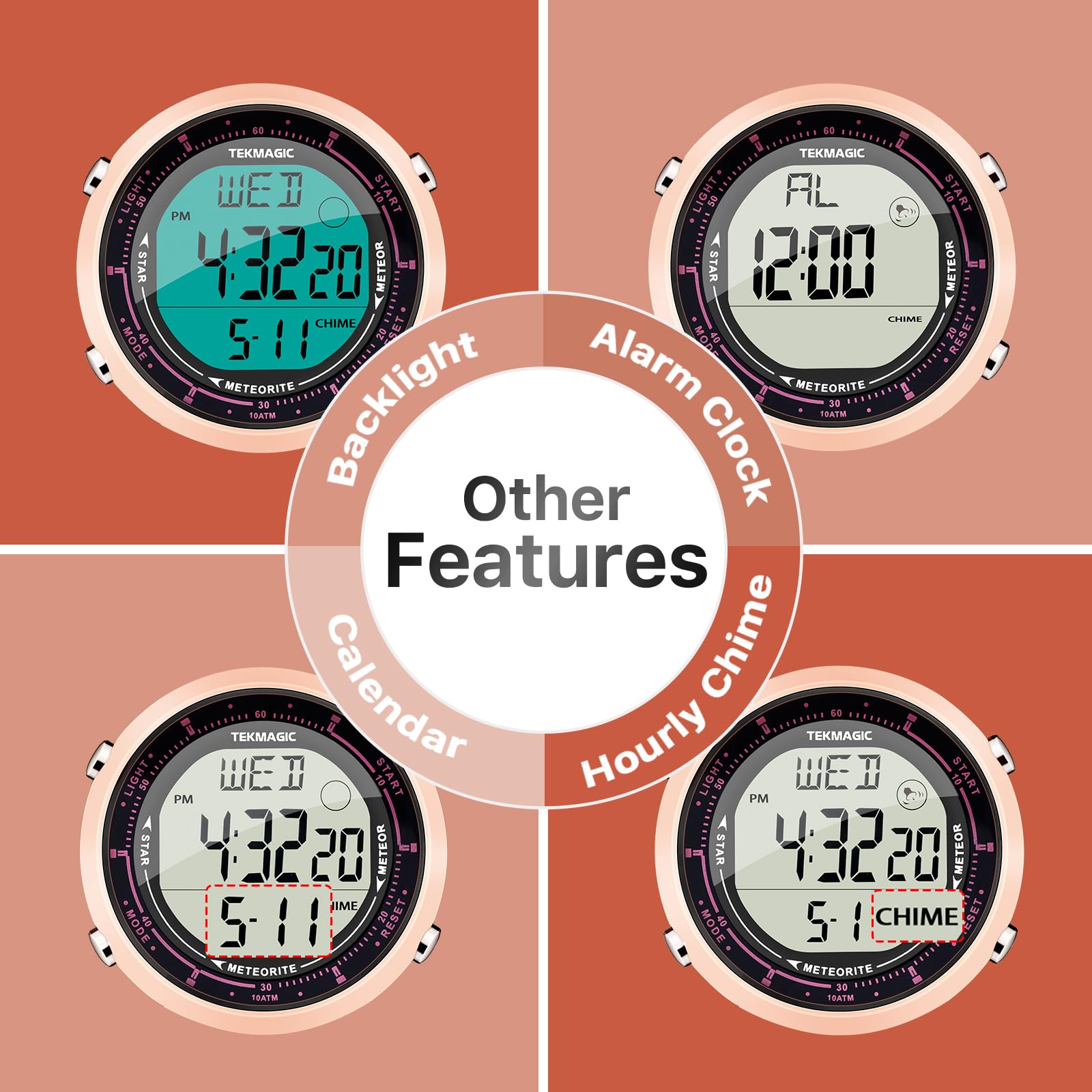 Femmes Filles Sports Natation Plongée Montre Bracelet 10 ATM Etanche, avec Fonctions de Réveil, Chronomètre, Compte à Rebours, Double Fuseau Horaire, Format 12 et 24 Heures Commutable, Bande Silicone
