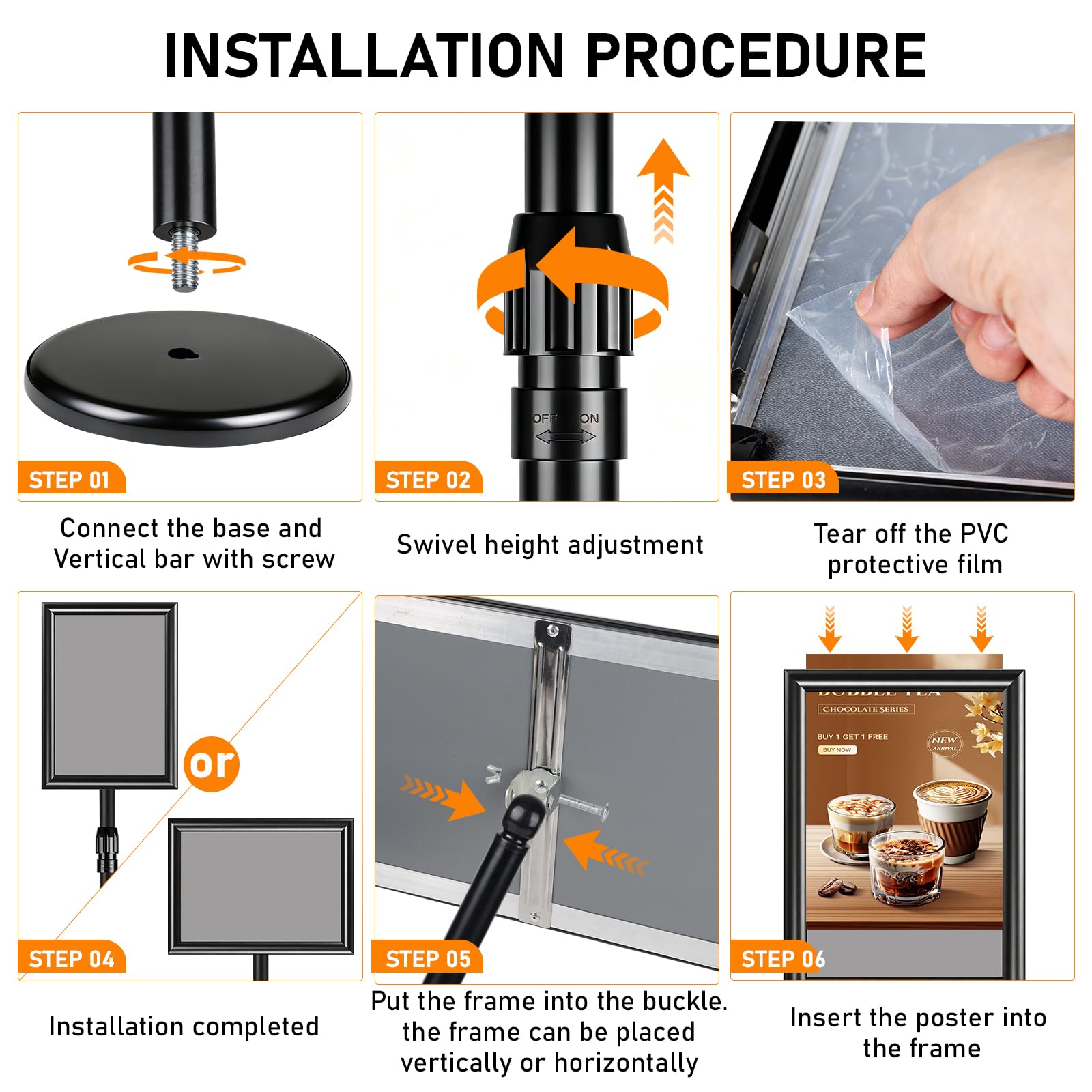 A4 Porte Affiche Sur Pied 297 x 210 mm Réglable 70-120 cm, Porte Menu Restaurant Exterieur A4, Présentoir Affichage Sur Pied 360 Degrés, Panneau Affichage Exterieur Etanche Amovible