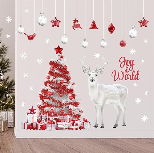 Miniatura 5 de Calcomanías de pared grandes para árbol de Navidad, calcomanías de pared de Feliz Navidad, despegar y pegar, calcomanías extraíbles de copos de