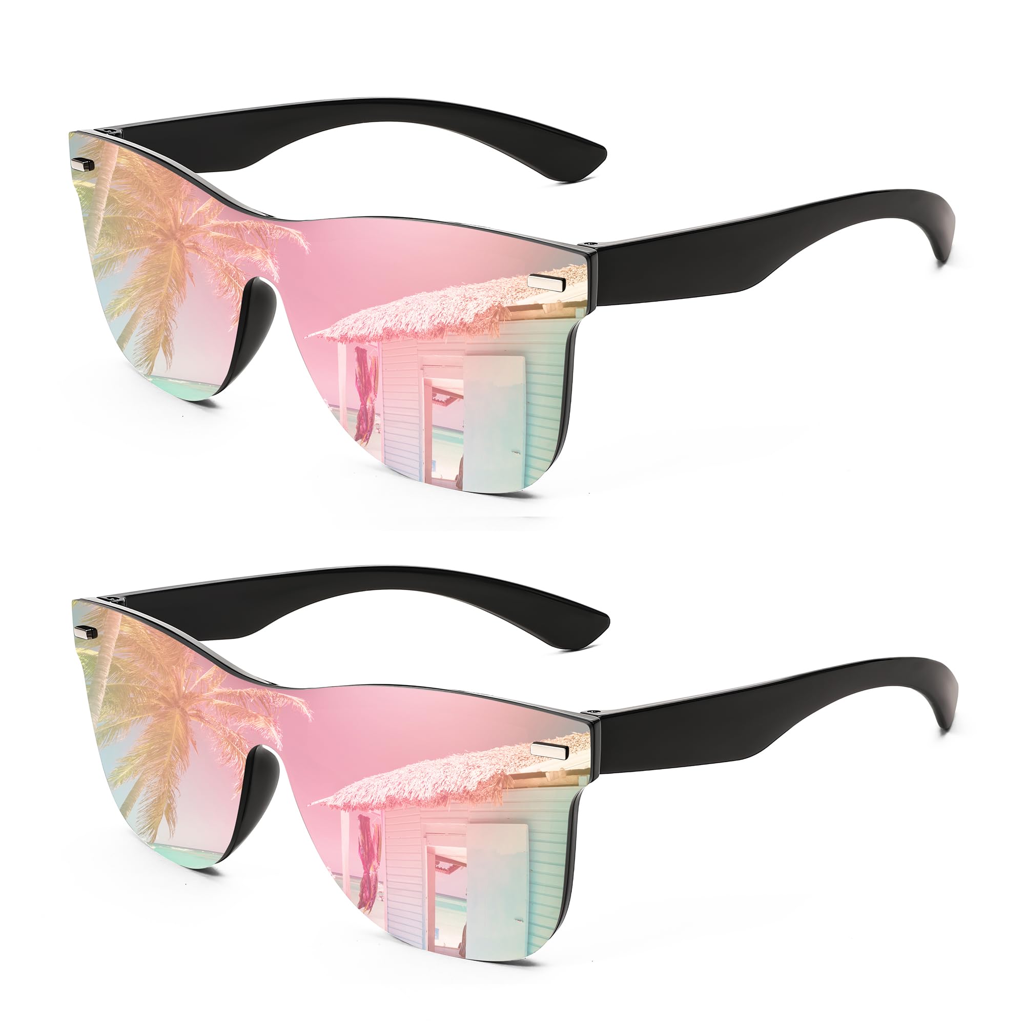FEISEDY Trendy Rimless Mirrored One Piece Lens Sunglasses Reflective Sun Glasses B4114
