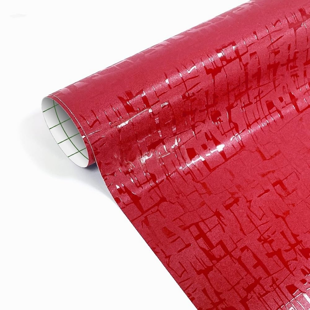 CompraFunCar Wrapping Film, Adhesive Film for Car Maya Pattern in Vinyl, Carbon Film Adhesive without Air Bubbles, Wrapping Film for Car / Motorcycle / Bike Decoration (Red, 30 x 150 cm)