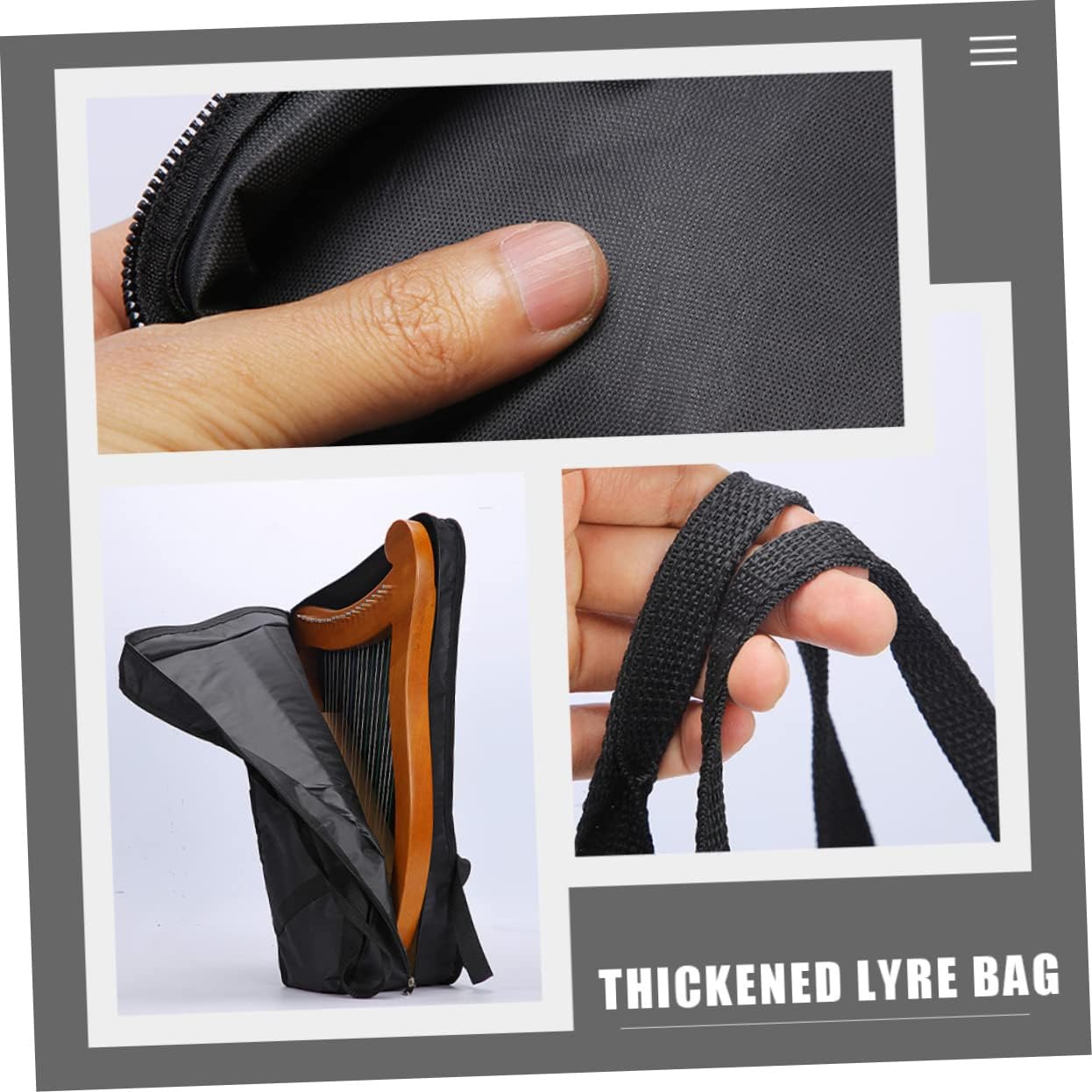 HANABASS Lyre Harp Bag for 19-String Instruments Padded Carrying Case Storage Pouch Convenient Musician Accessory for Beginners and Professionals