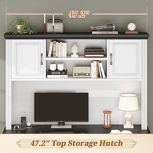 Miniatura 5 de SEDETA Escritorio para computadora estilo granja con estantería superior y 3 cajones, escritorio de oficina ejecutivo de 47.2" con cajones de