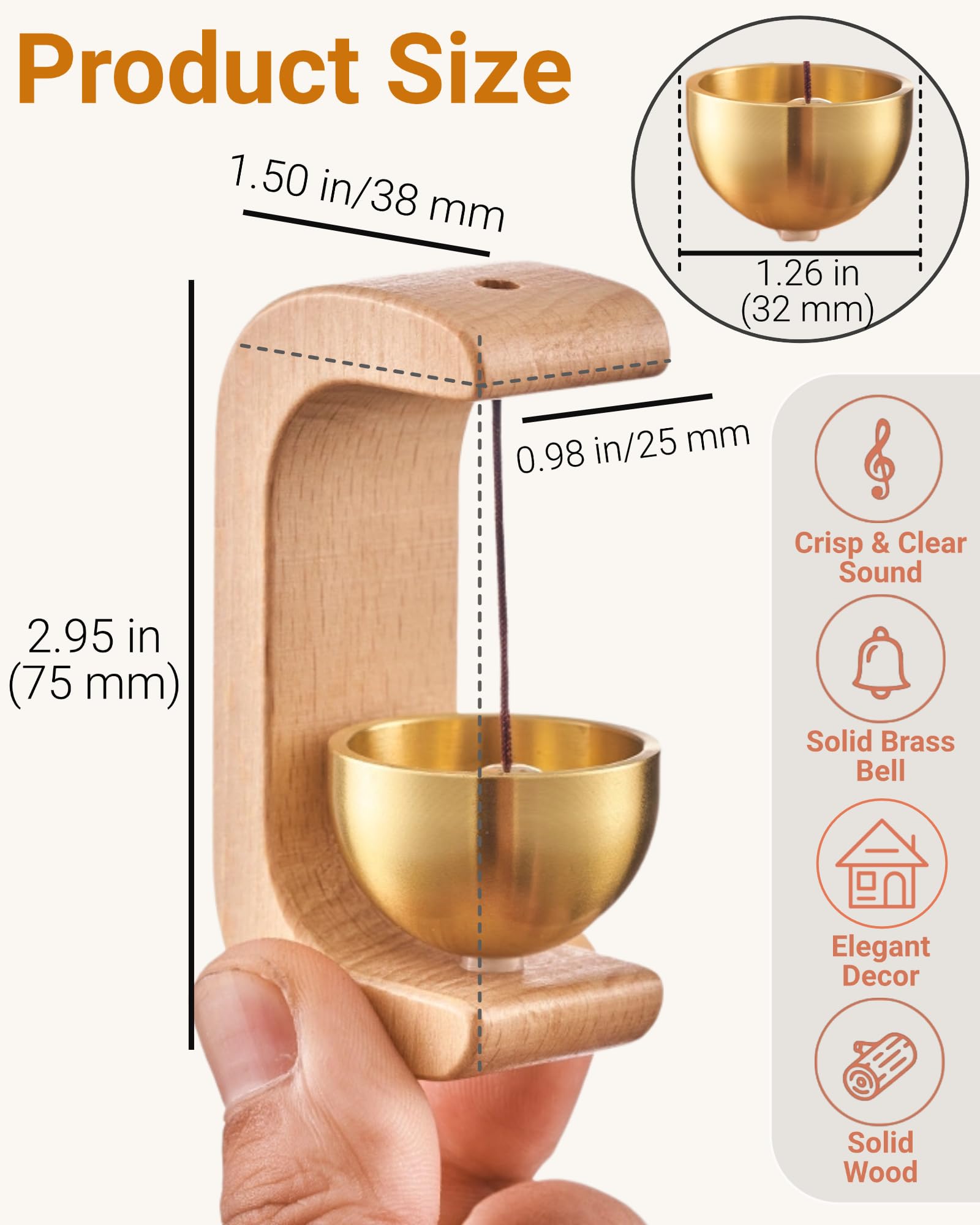 Magnetic Door Chime - Wooden Bell for Home & Shop -4
