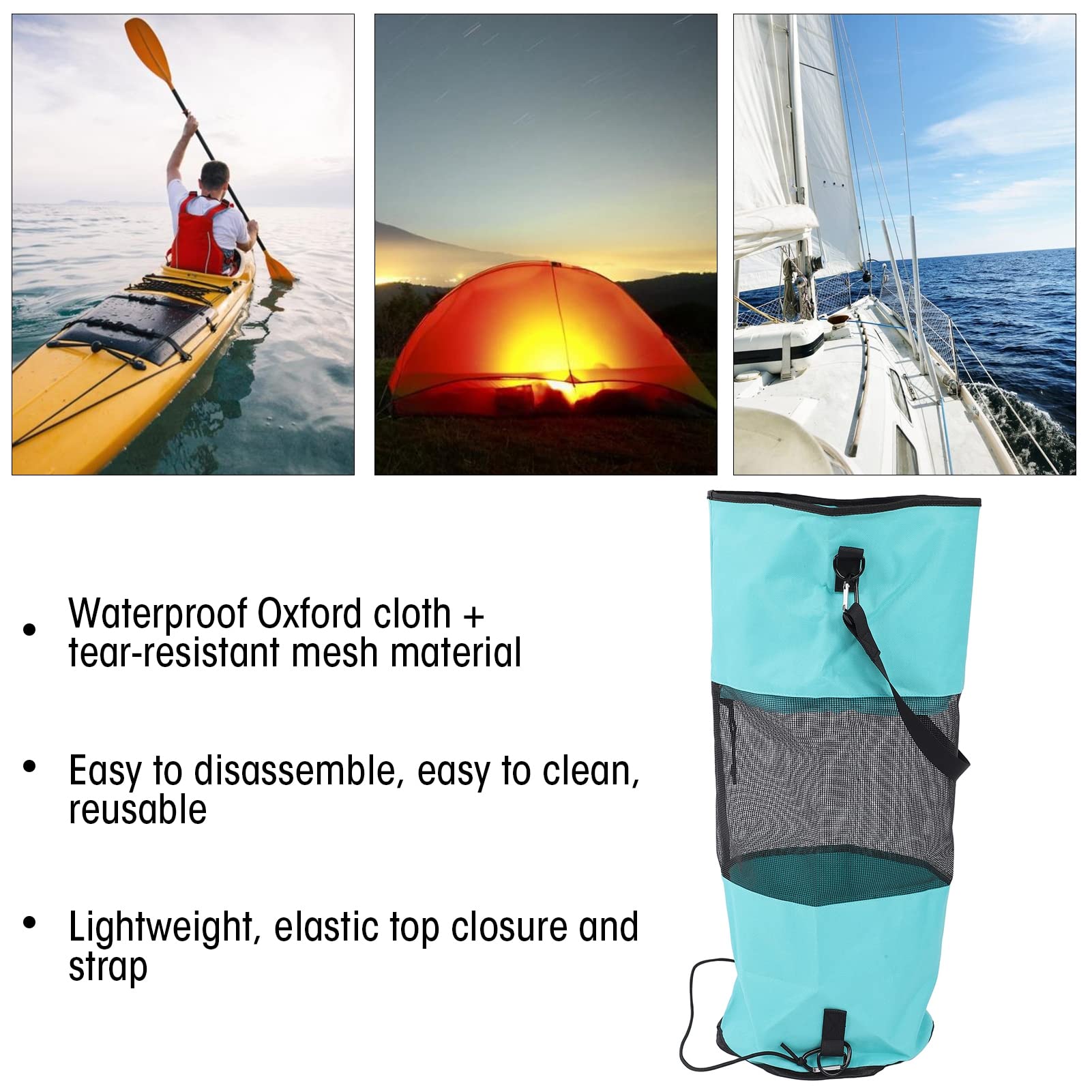 Boat Trash Bags Reusable Waterproof Portable Mesh Trash Bags Washable Leakproof Outdoor Garbage Bags for Boat, Marine, Pontoon Kayaks or CampingGarbage Storage (Blue)