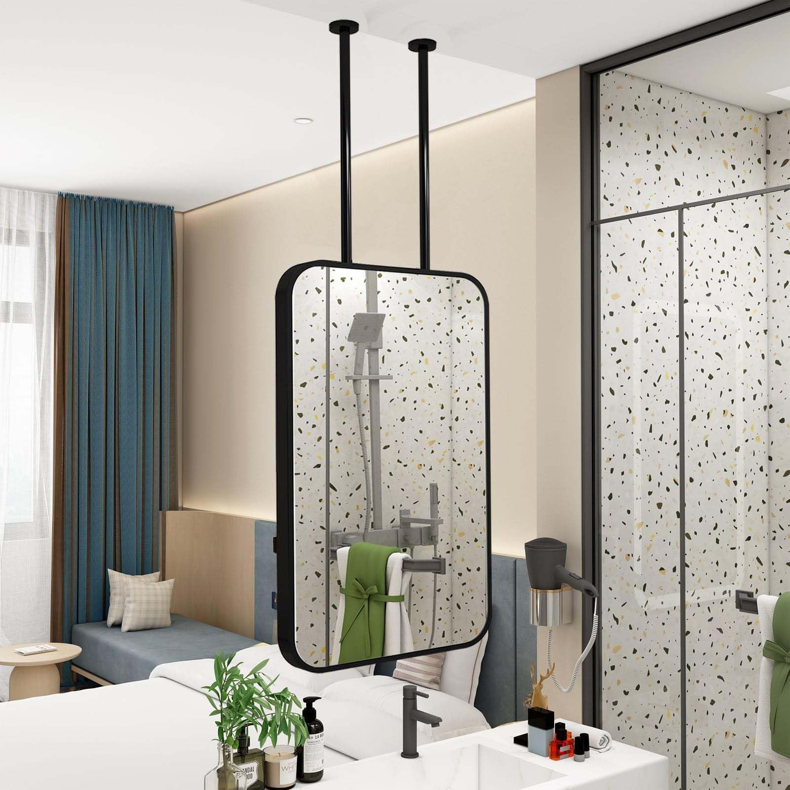 Spiegel mit schwebenden Auslegern, Deckenspiegel mit Metallrahmen, dekorativer Hängespiegel für Badezimmer, Hotel, Kosmetikspiegel (60 x 90 cm)