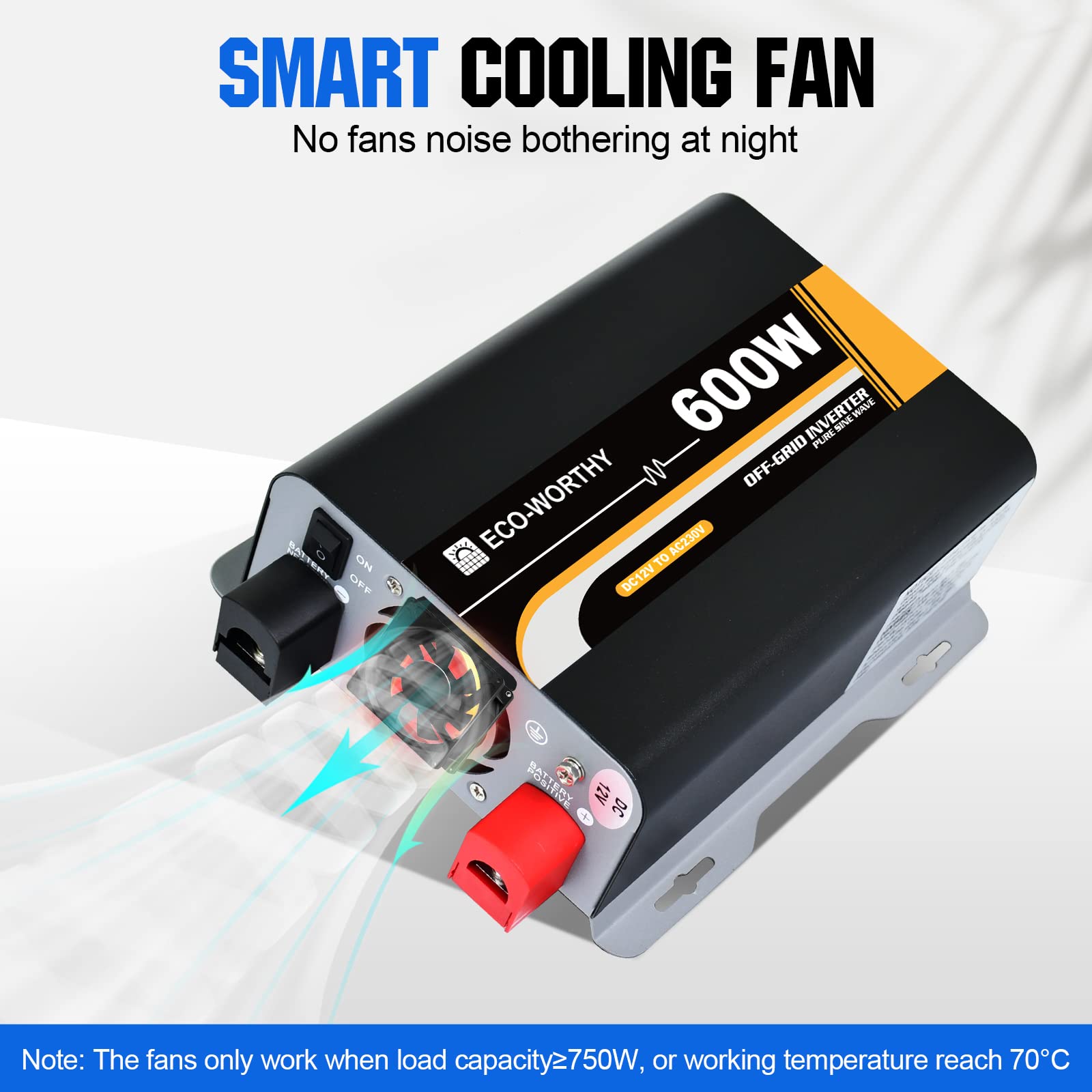 ECO-WORTHY 600 W 12 V-230 V AC Off-Grid Solar Inversor de onda sinusoidal DC con mando a distancia y fusible & para coche, autocaravana, camping vehículo y sistemas solares