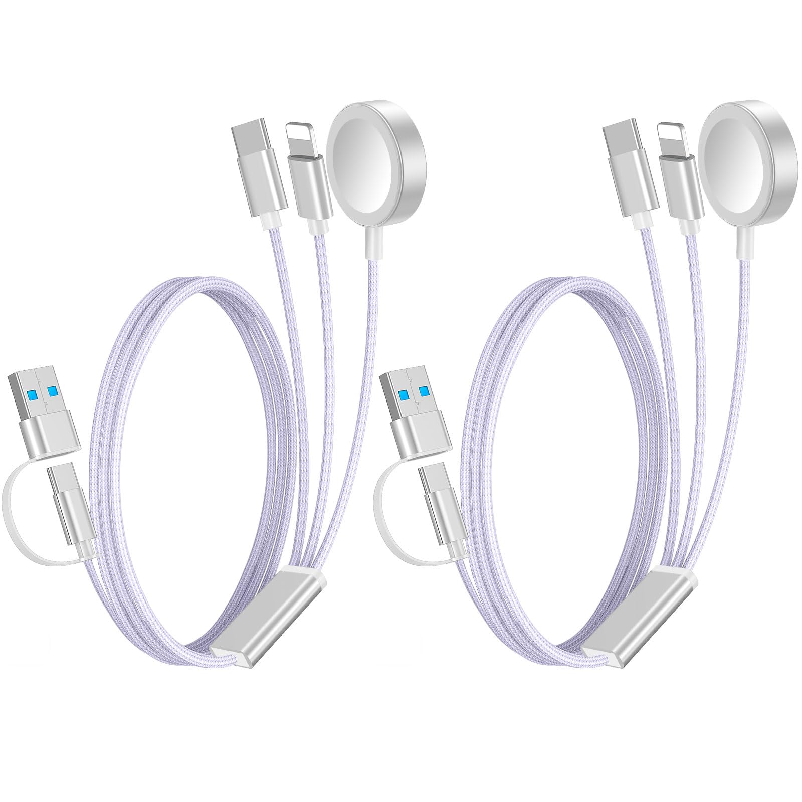 2Pack Travel Essentials 3-in-2 Multi Fast Charging Cable for iPhone/Apple Watch Charger,Xbox Series X Charger,[Portable] Type C/Lightning Cable for iWatch Ultra/SE/10-2&iPhone 16-11&Xbox X&Galaxy