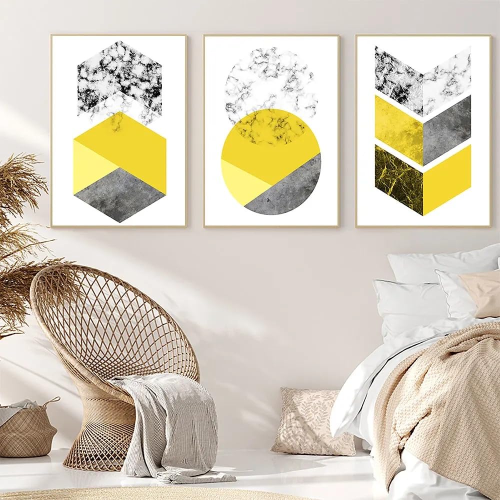 WUHBCZ Art Pictures-Abstract Yellow Geometric Prints Poster Marble Texture Canvas Wall Art Painting Artwork Picture for Living Room Bedroom Home Decoration-50 * 70cm/3PCS (No Frame)