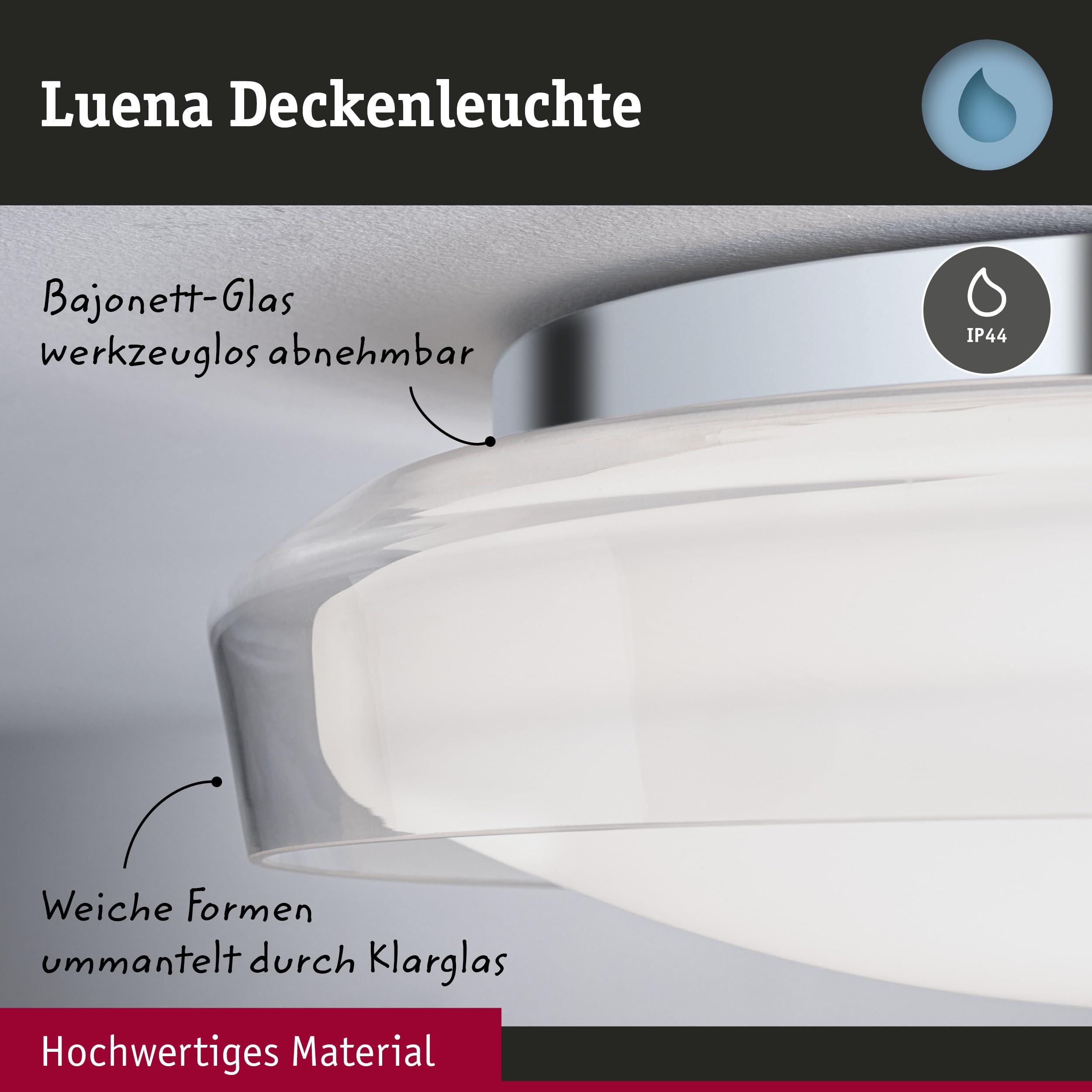 Paulmann 71078 Plafoniera LED Selection Bathroom Luena IP44 3000K 600lm 230V 11,5W vetro, cromo, luce da bagno