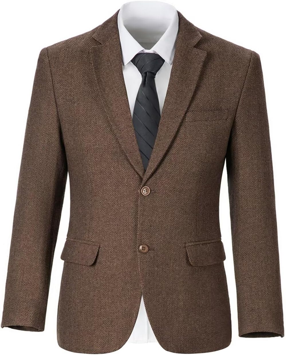 Tweed Men's Suit Jacket Blazer Wool Blend Formal Prom Dinner Herringbone Tuxedo Jackets Blazers Business Suits Separates Sport Coats for Men Brown 2XL - Image 3