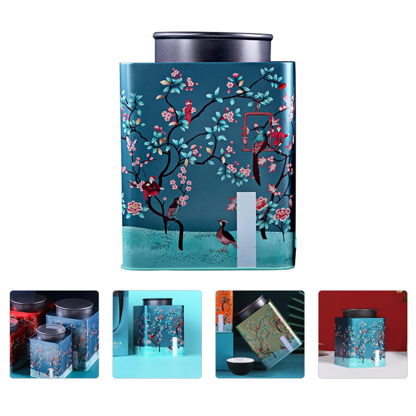 Zerodeko Lata de Té Azul y para Almacenamiento y Obsequio de Hojalata con Bolsa para Proteger y Mantener Limpias, Diseño Festivo